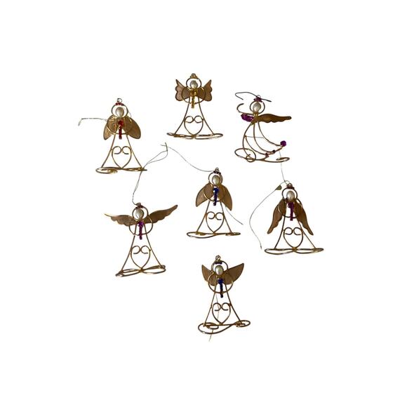Wire Twist Capiz Shell Angel Christmas Ornaments with Rhinestones Set of 7 - Picture 2 of 7